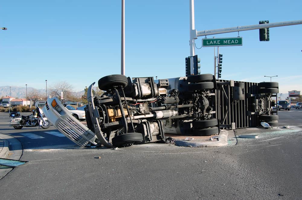 Overturned truck on road