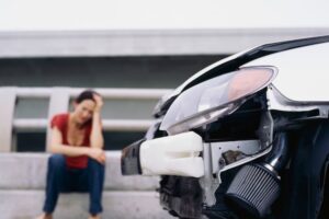 woman frustrated after car accident